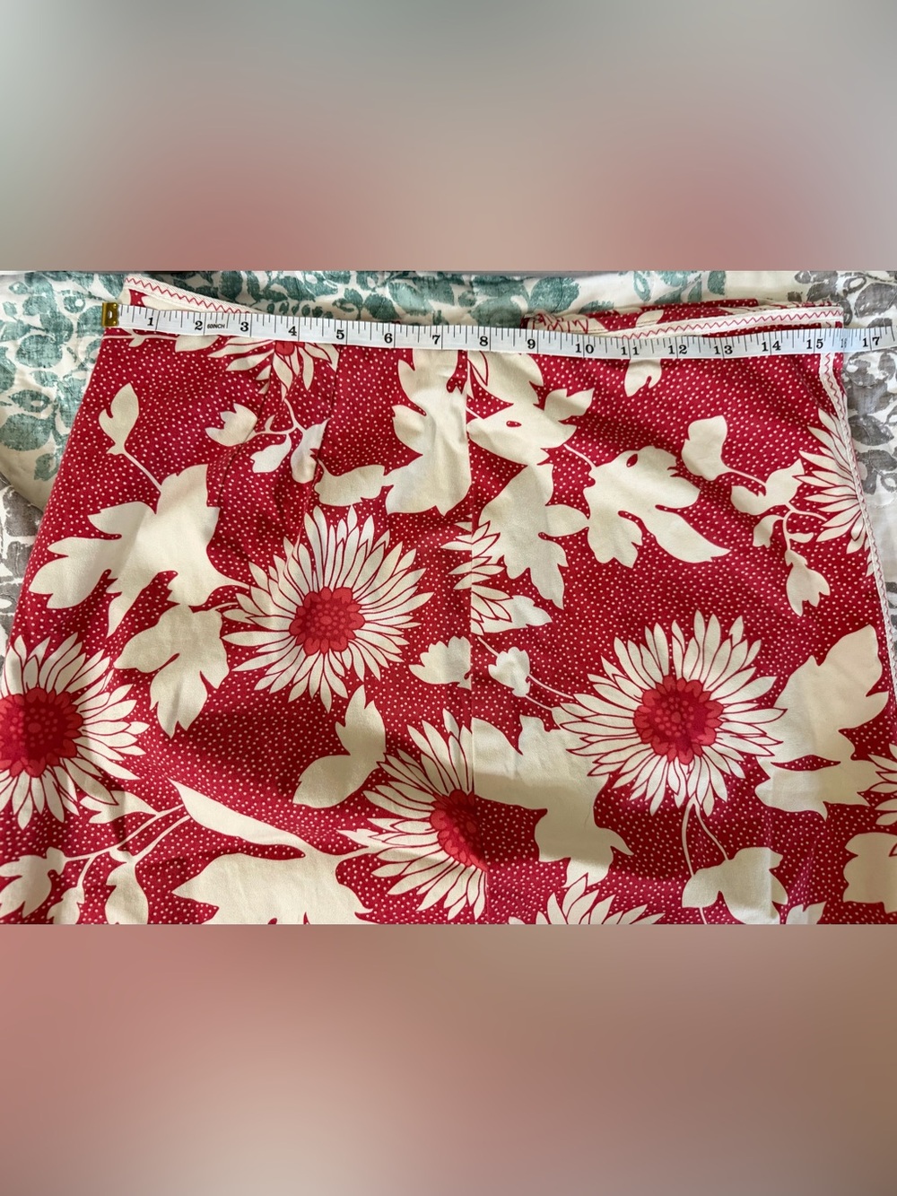 LOFT Red and Cream A-Line Floral Skirt